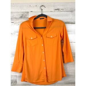 J Mclaughlin Womens S Orange Brynn Catalina Cloth Button Down 3/4 Sleeve Blouse
